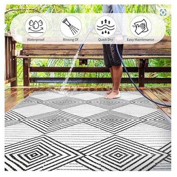 Waterproof Outdoor Rug 5x8ft, Foldable Reversible Plastic Straw Mat - Picture 3 of 6